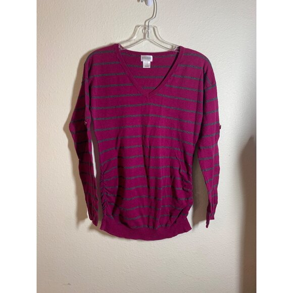 Motherhood Maternity Sweaters - Motherhood Maternity Stiped V Neck Sweater Women's Size Medium Pink Winter AE2